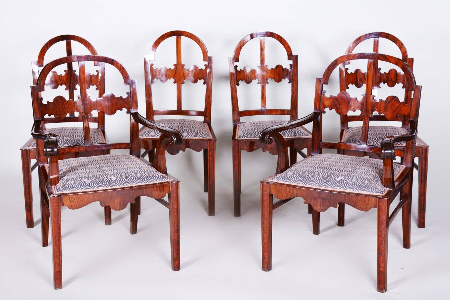 Art Deco Dinig Set in Caucasian Walnut, 1920s, Set of 7