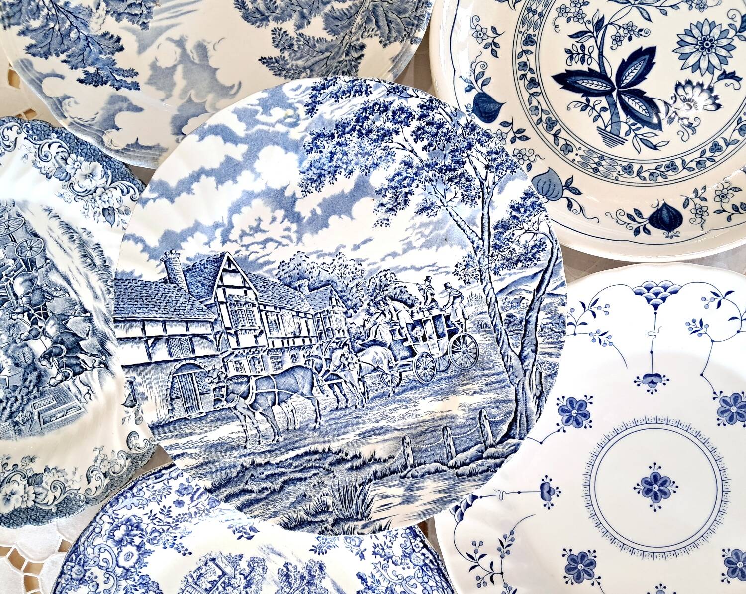 Mismatched antique dinner plates