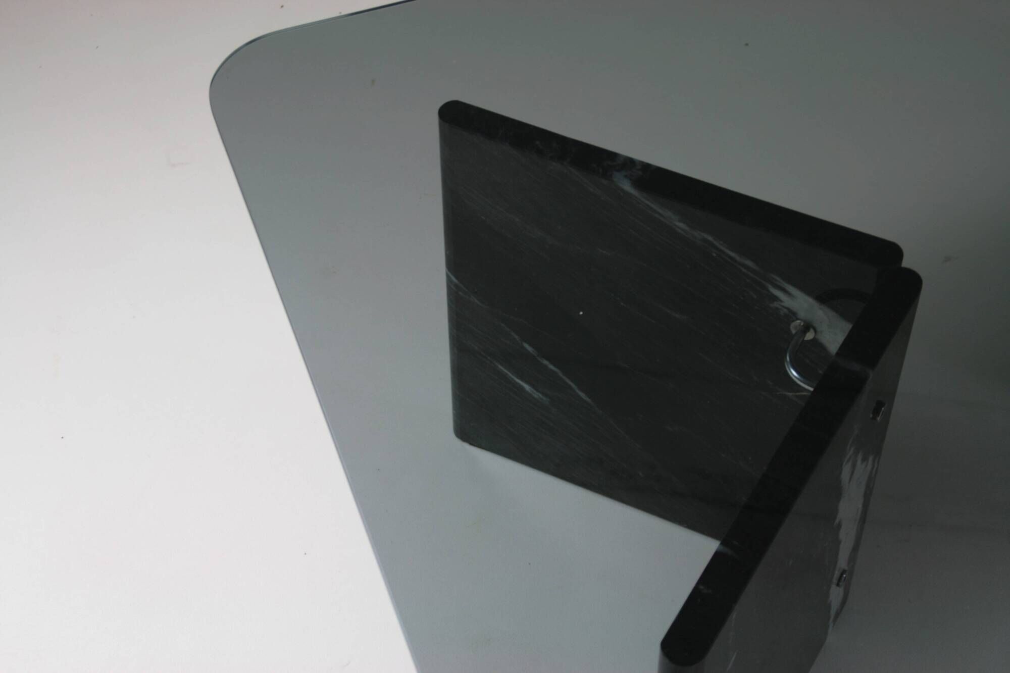 Black veined marble coffee table with smoked glass top, Italy 1970
