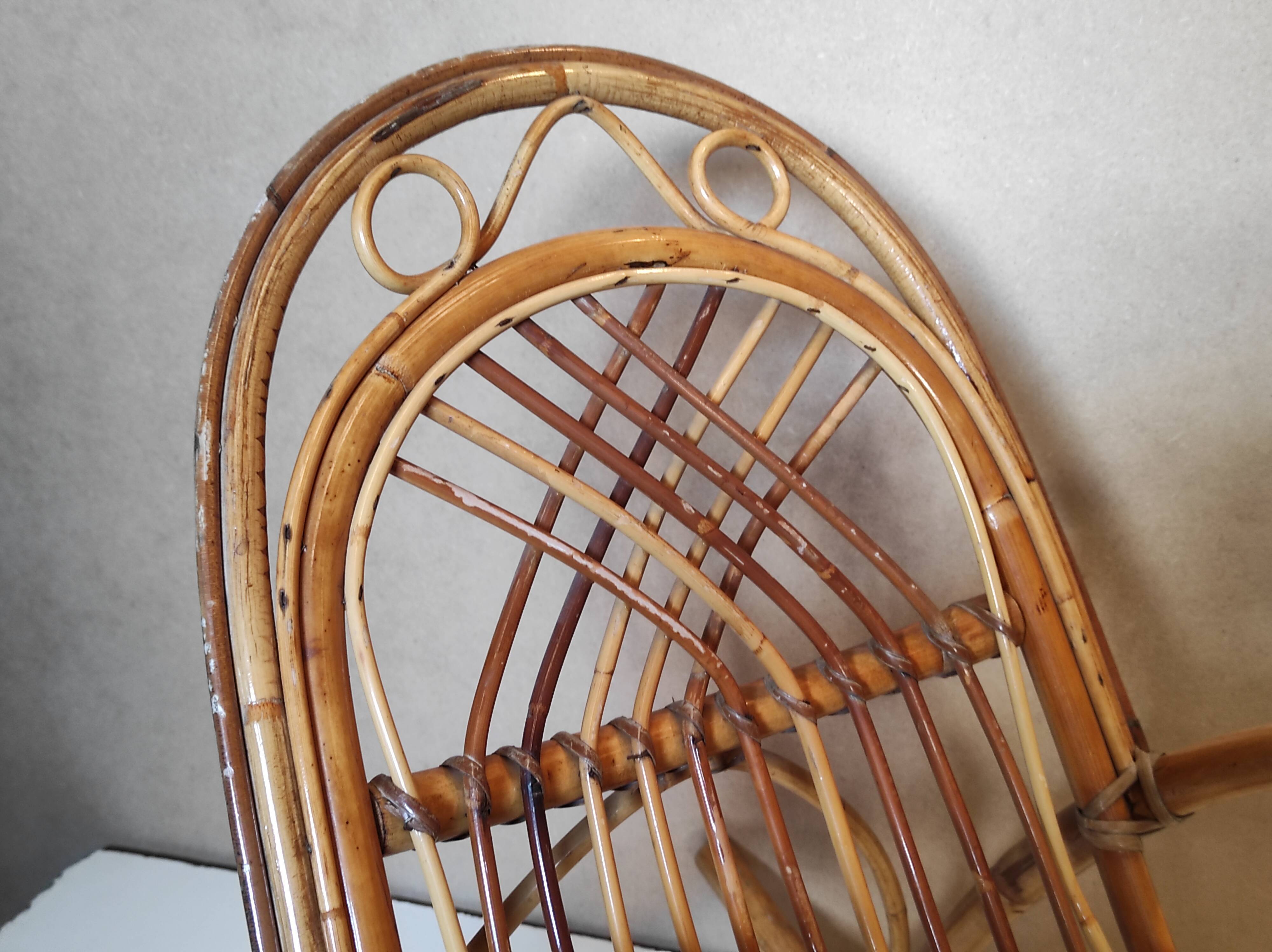 Old Italian vintage rattan rocking chair for children