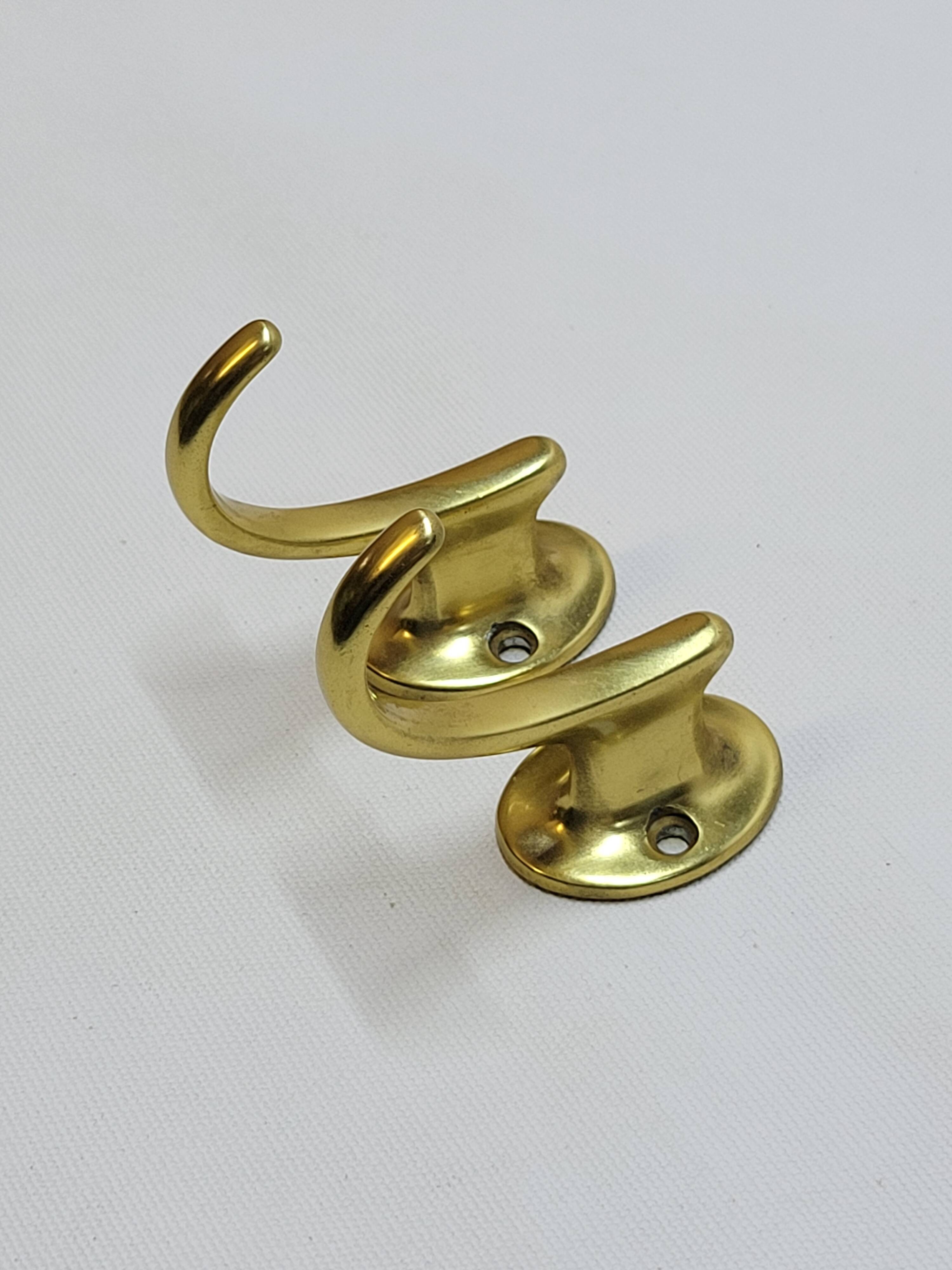 Gold-Colored Anodized Aluminum Coat Hooks, 1950s, Set of 2