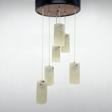 Mid-century cascade wood & crushed plastic pendant light, 1970's