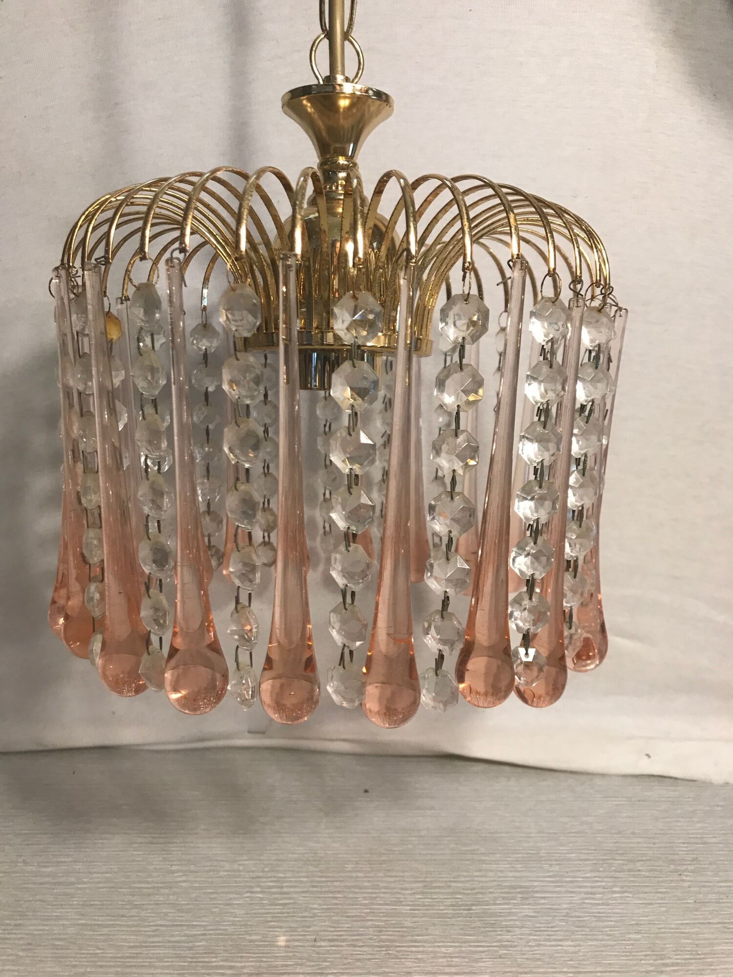 Gold Metal  Chandelier - Vintage Rose Glass Water Drop Pampilles