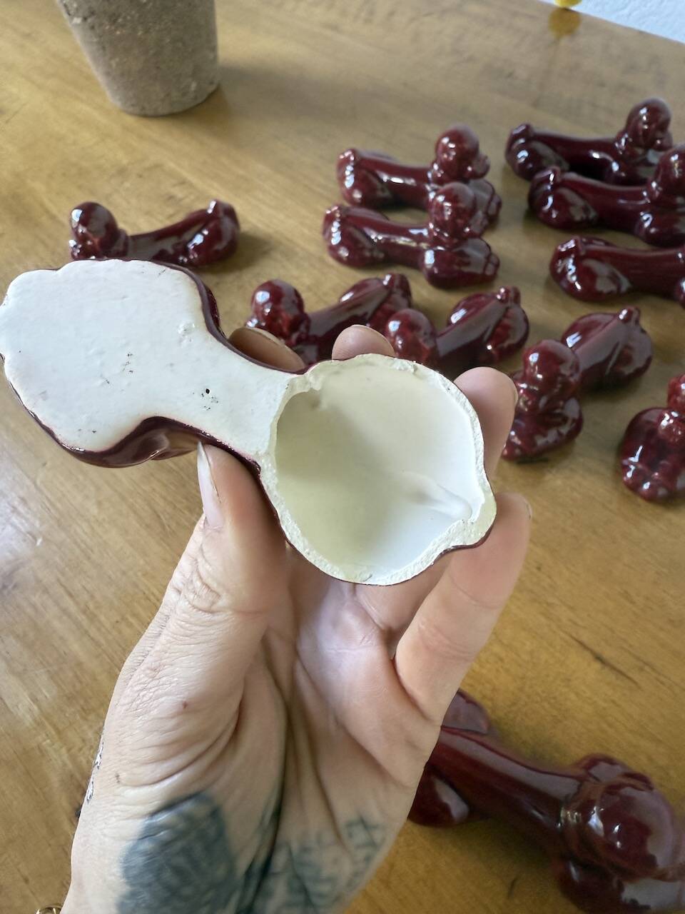 Red poodle ceramic knife holder