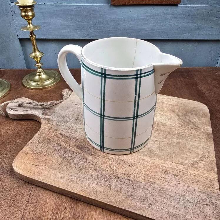 Old pitcher Moulin des Loups with green checks – Decorative vase jug country style
