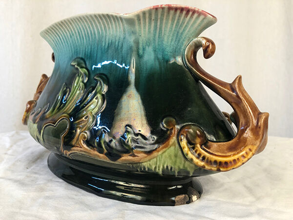 Jardinière en barbotine polychrome