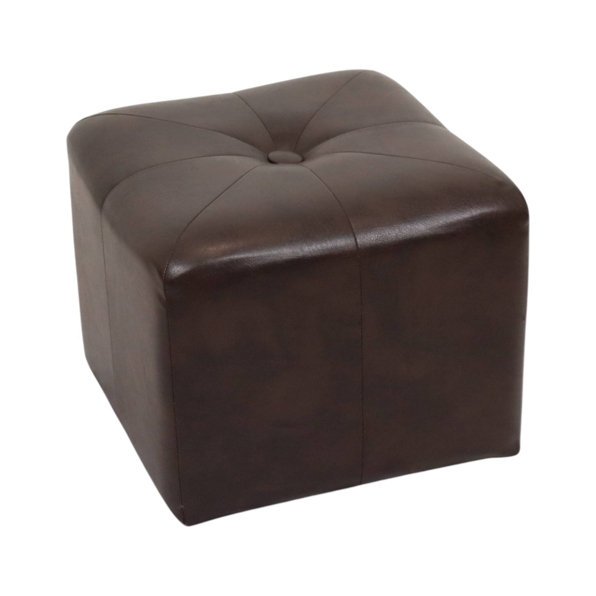 Vintage Square Pouf Brown Faux Leather Patchwork 40cm