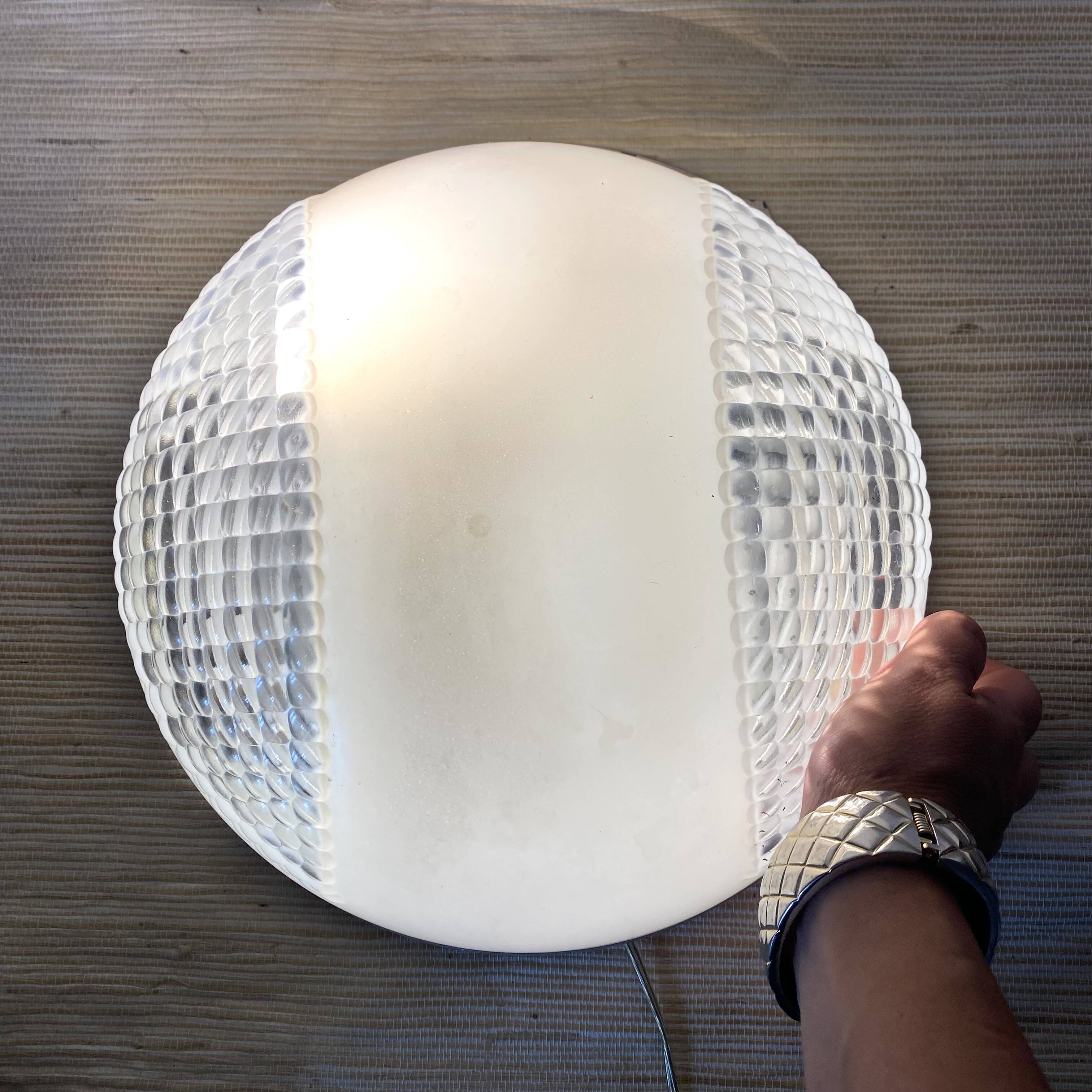 Industrial glass ceiling light, 60s-70s