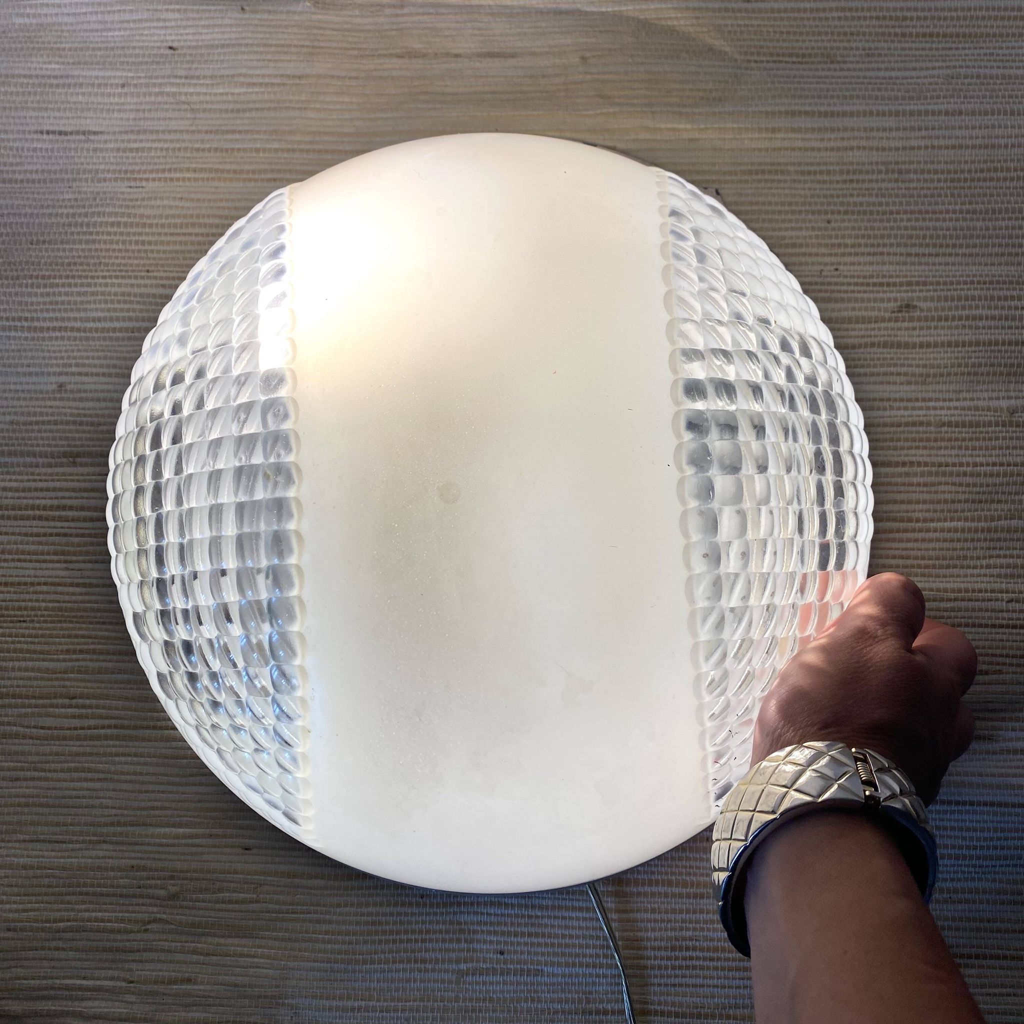 Industrial glass ceiling light, 60s-70s