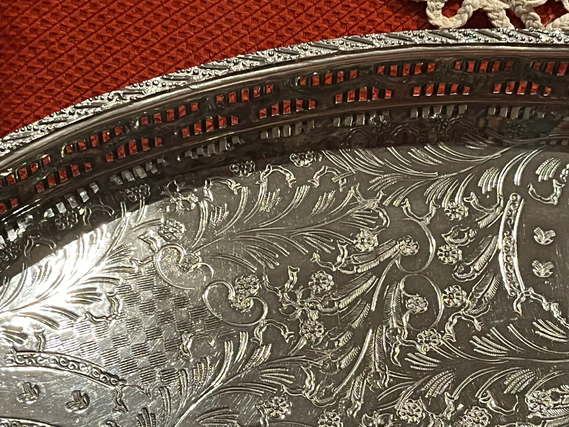 Large silver metal tray
