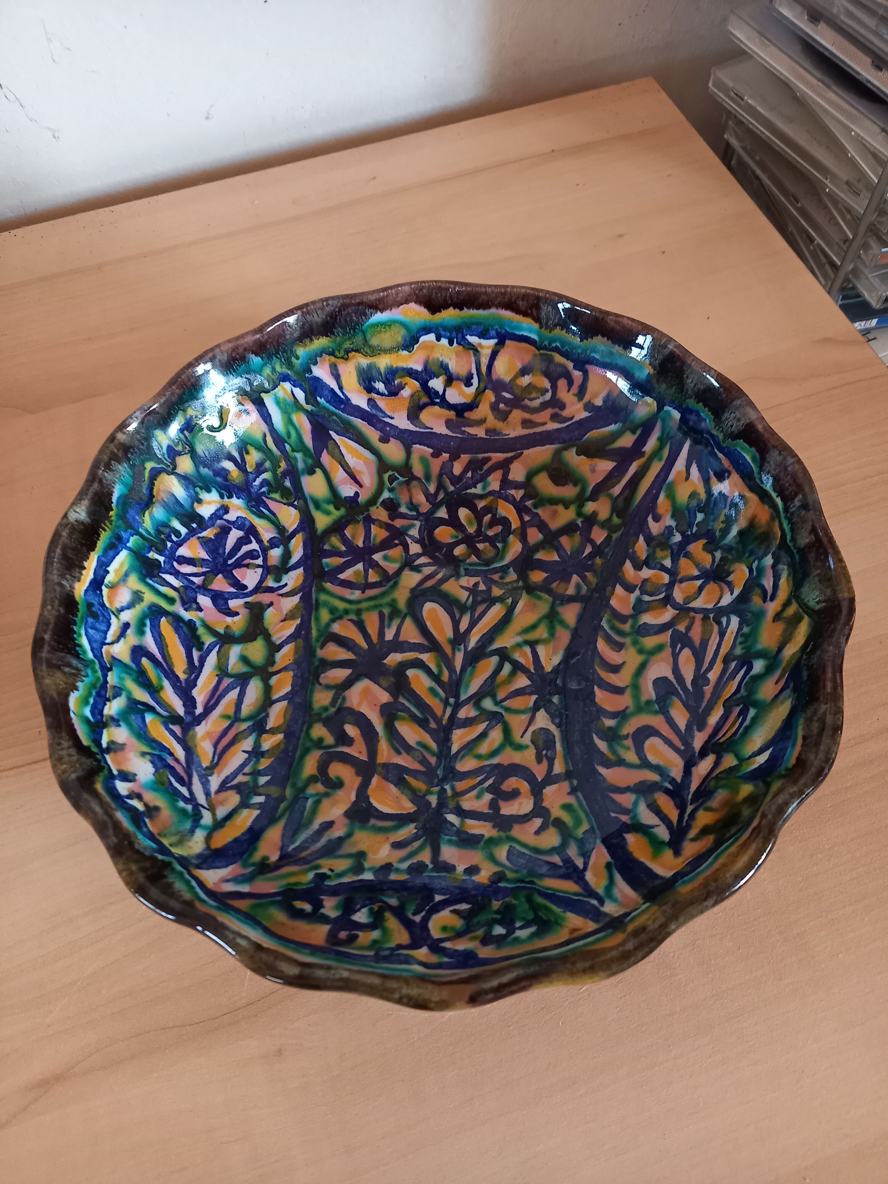 Hollow dish cut Paul Yvain Keraluc earthenware Quimper vintage
