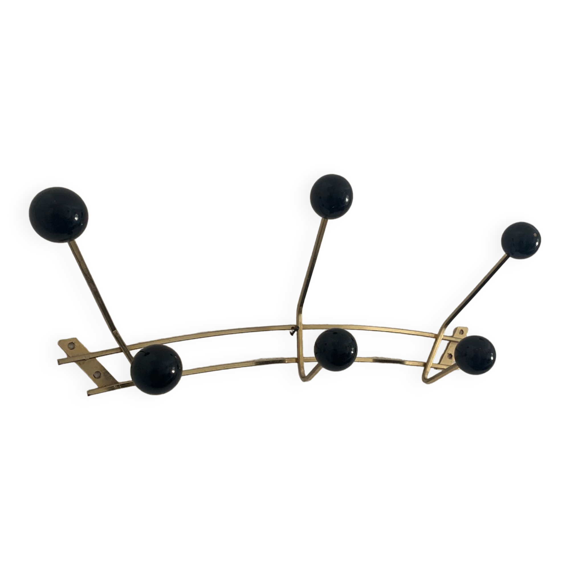 Vintage 1960 gold coat rack 6 hooks balls - 50 x 20 cm