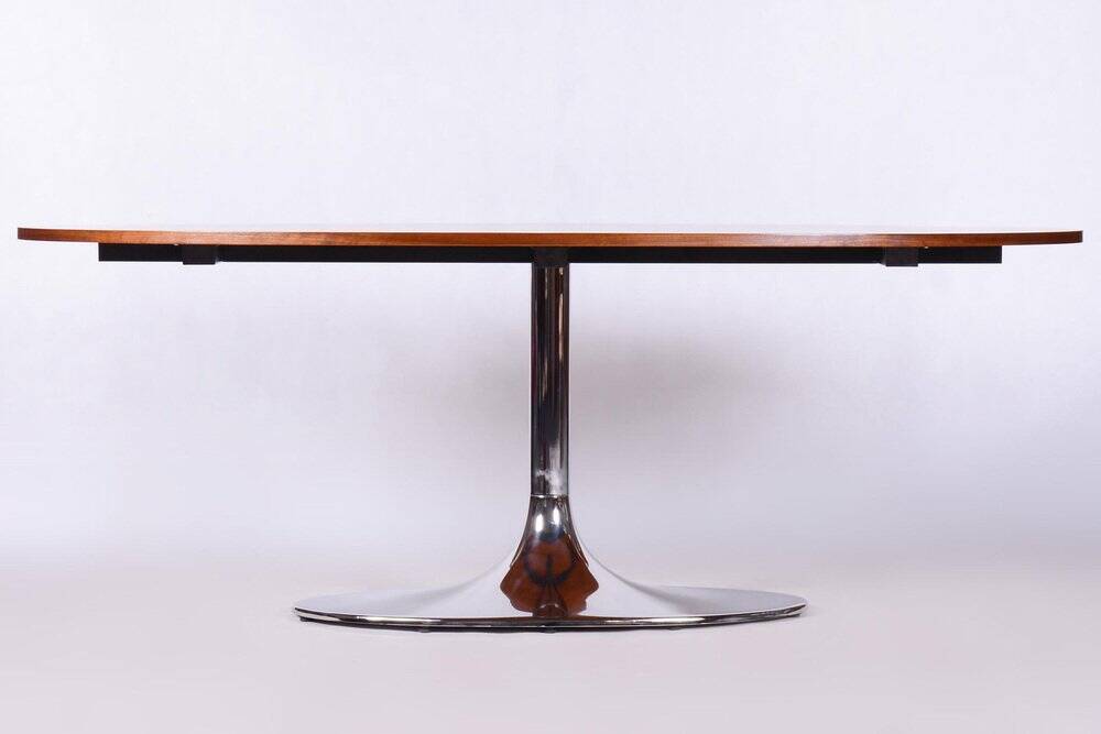 Functionalism Oval Table in Chrome and Walnut from Kovona, Czechia, 1960s