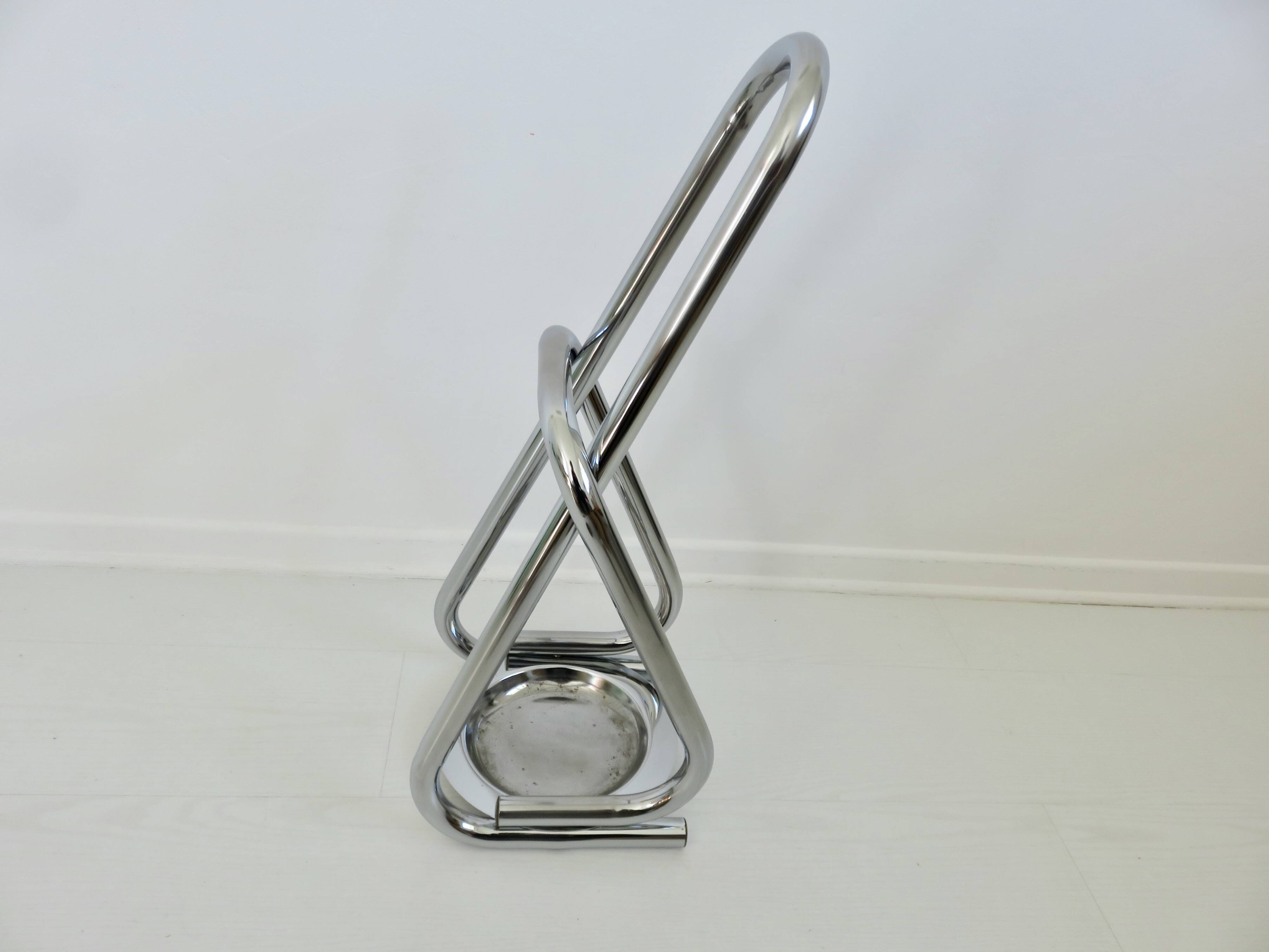 Chrome metal umbrella stand, space age, modernist, futuristic, 70's