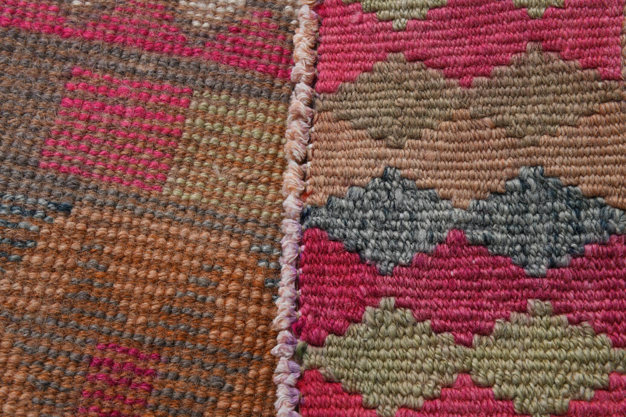 Pink Brown Modern Oushak Runner Rug, 75x352Cm