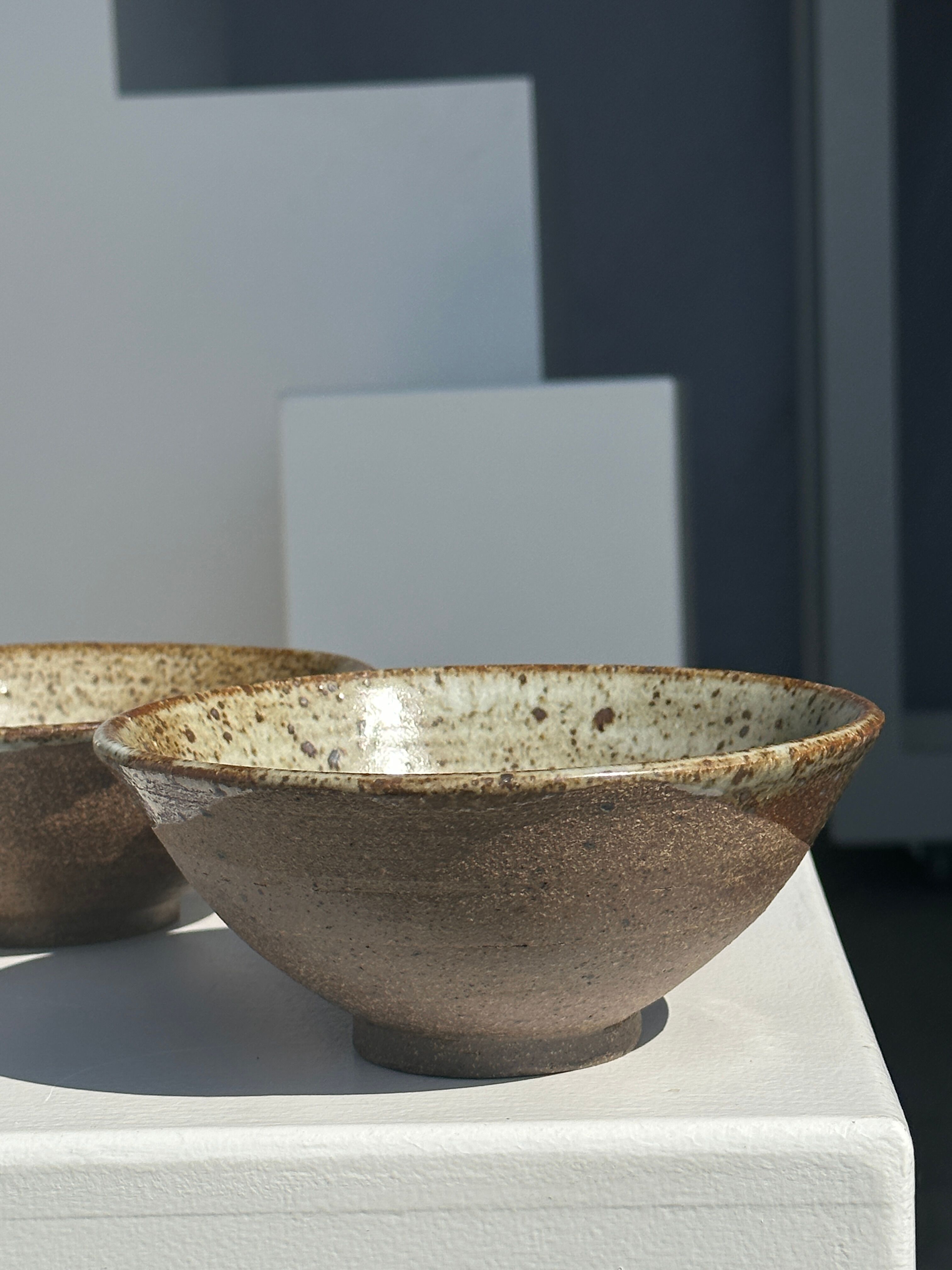 Duo of ceramic bowls interior glazed exterior matt raw earth
