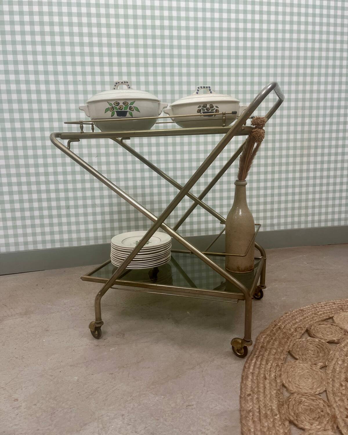 Vintage brass and glass serving trolley