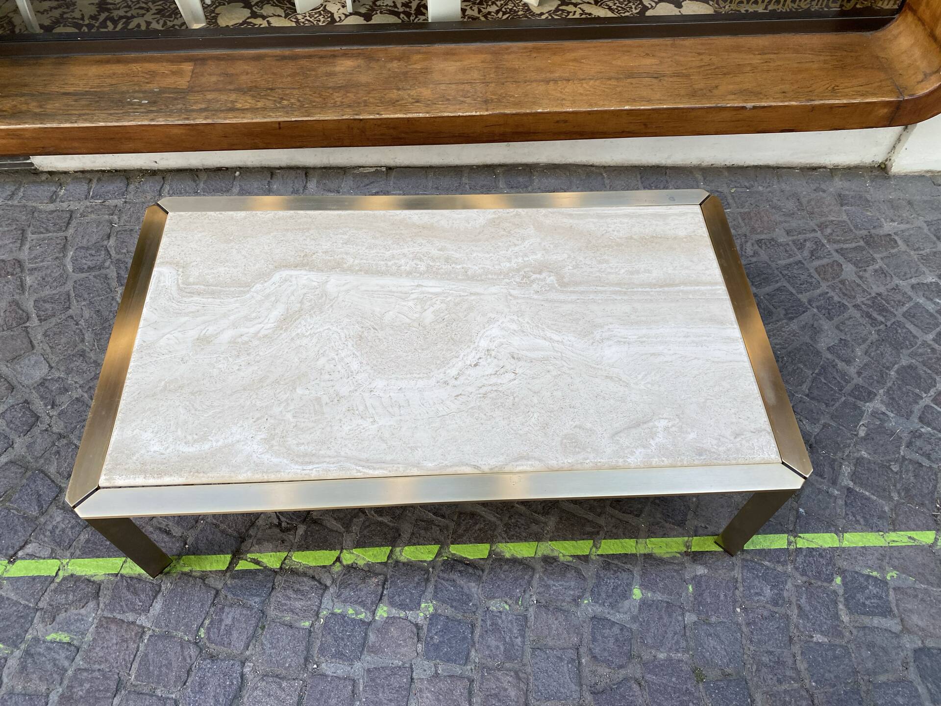 Brass and travertine coffee table