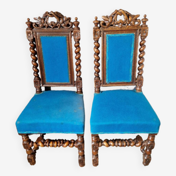 Paire de chaises tissus bleu