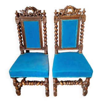 Paire de chaises tissus bleu