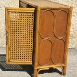 Vintage wood and rattan chest of drawers