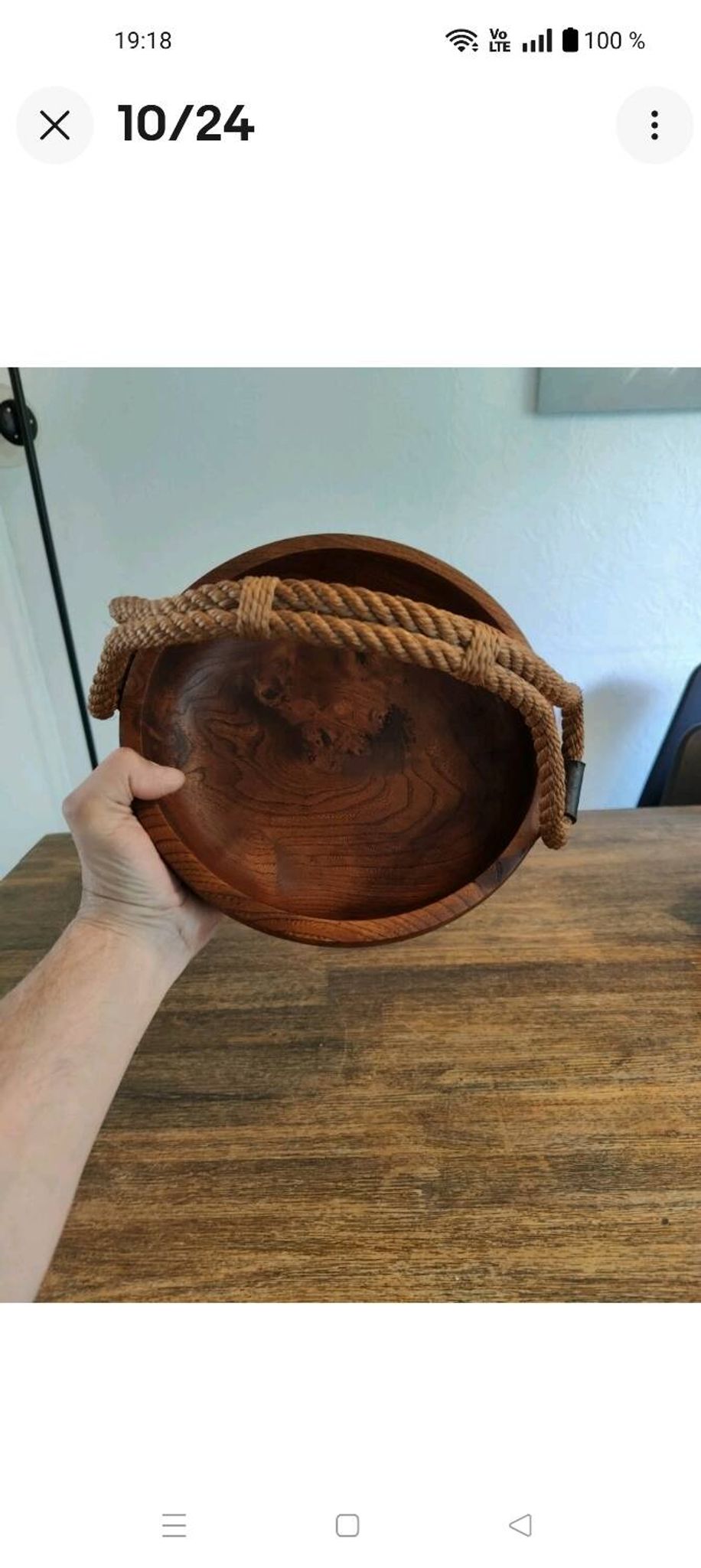 Adrien Audoux and Frida Minet rare basket in solid oak and cordage.