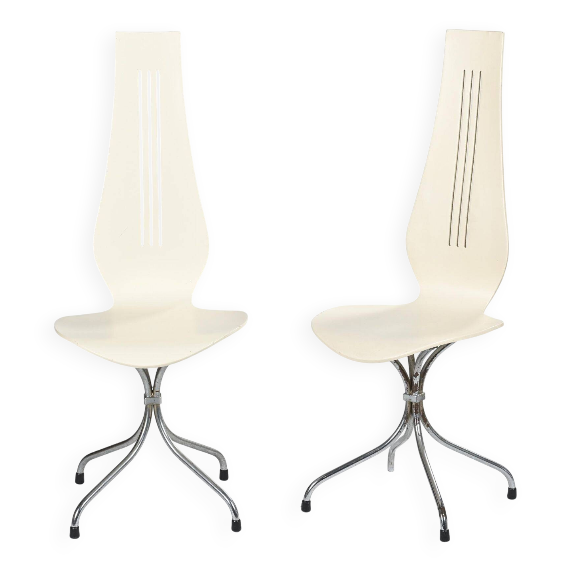 Pair of M352 Lyre chairs in molded plywood, Theo Häberli, 1968