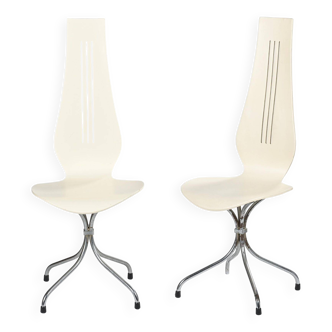 Pair of M352 Lyre chairs in molded plywood, Theo Häberli, 1968