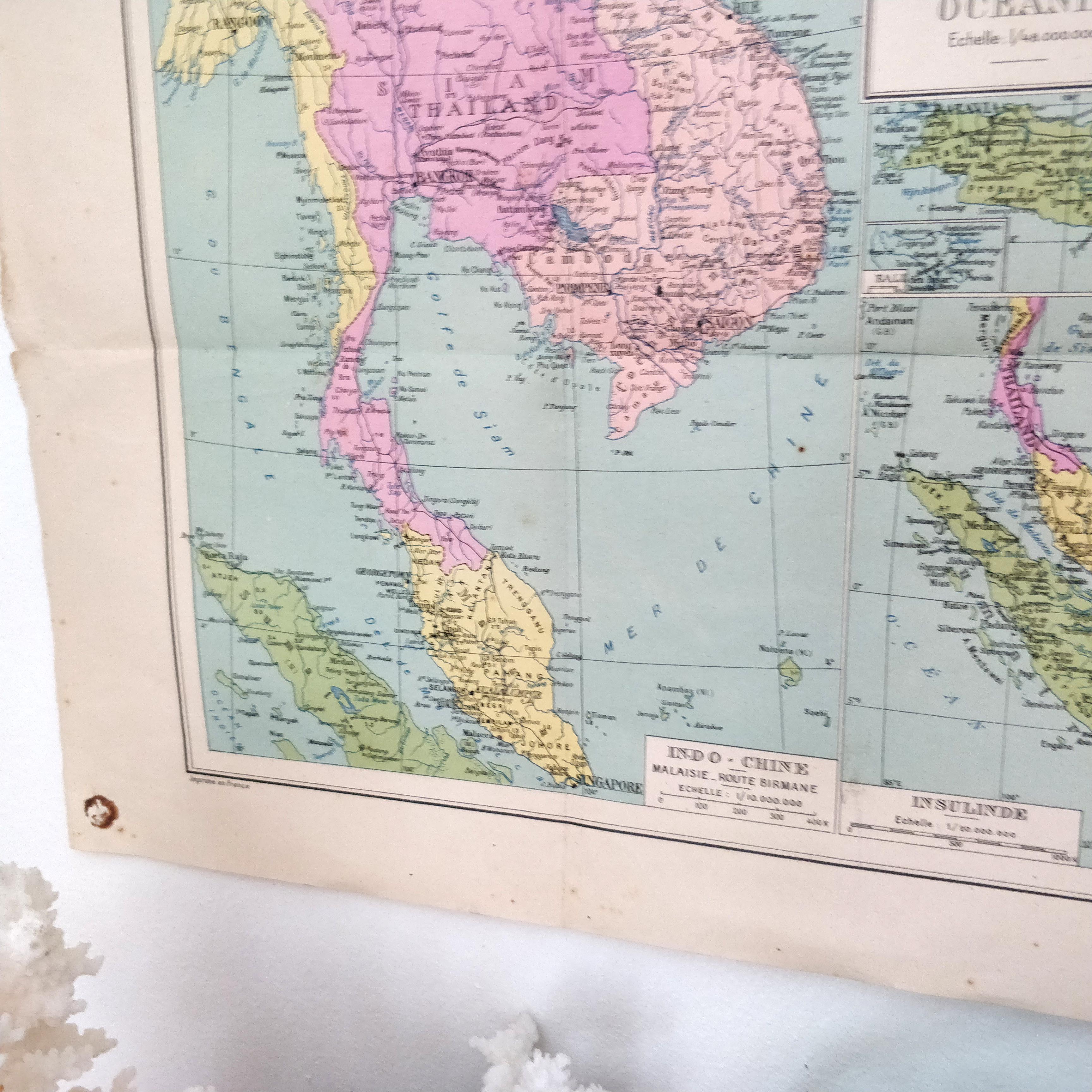 Ancient Pacific Ocean map and its archipelagos Edition Girard 99 by 65cm