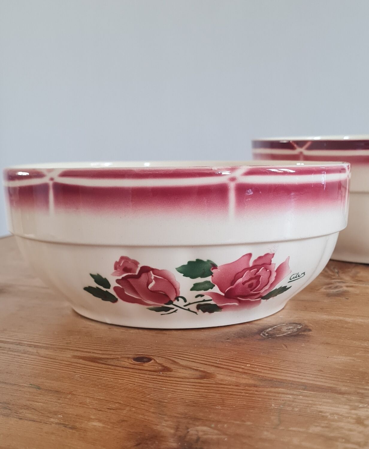 Pair of vintage earthenware salad bowls