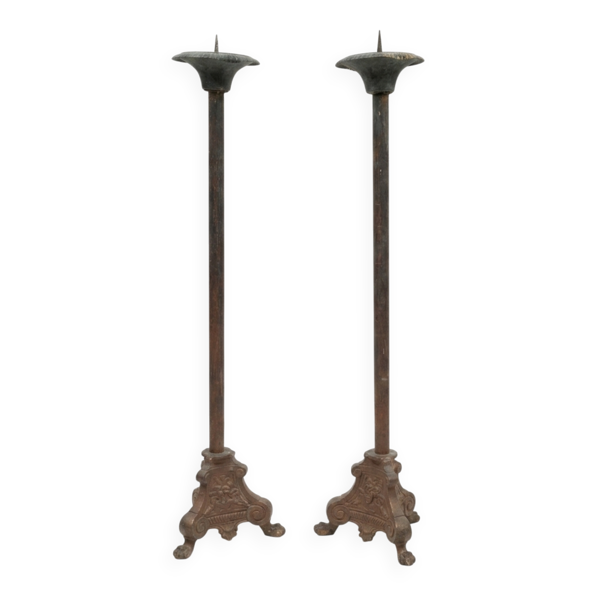 Pair of antique candlesticks, 110cm in height.