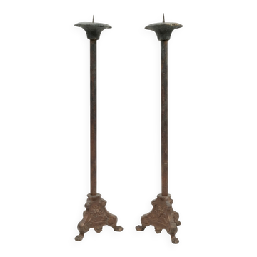 Pair of antique candlesticks, 110cm in height.