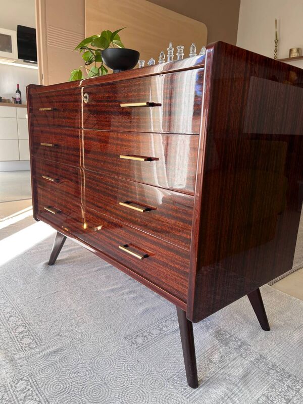 Commode 4 tiroirs Mid-Century en Palissandre de Rio & Laiton — 1963