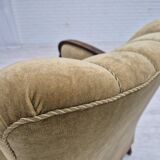 1950s, Danish relax armchair, green furniture velour, beech wood.