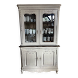 Charming vintage display cabinet in greige solid wood, castle charm.