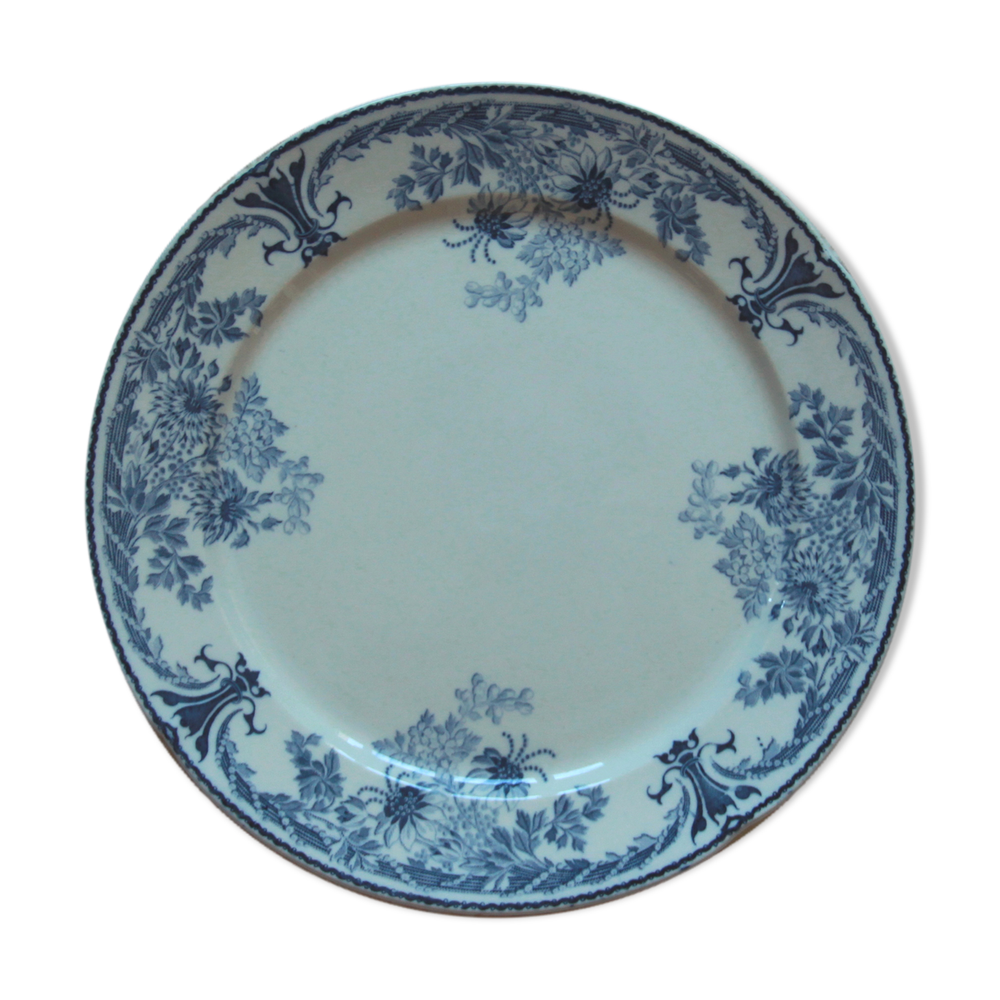 Plate high old earthenware C and U Sarreguemines model Molière blue