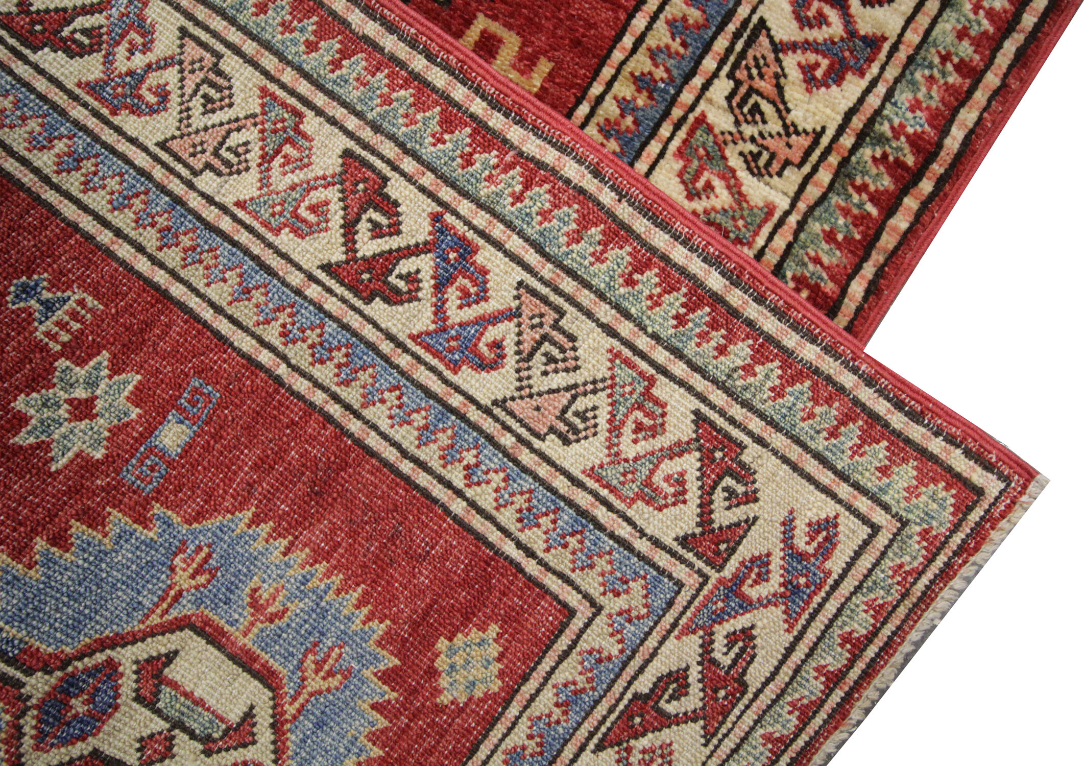 Afghan kazak runner rug long handwoven red wool rug-68x200cm