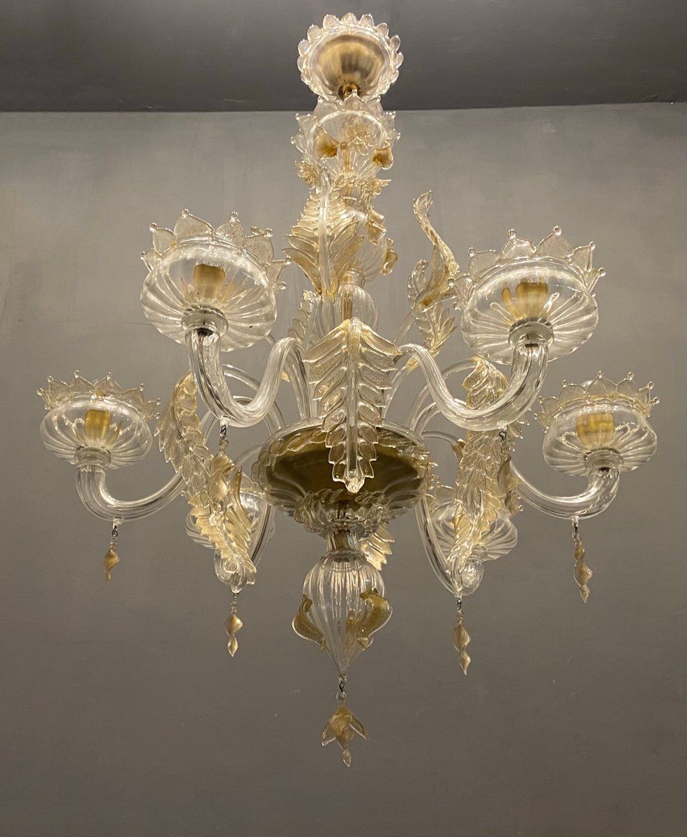 Italian Murano Glass Gold Chandelier by La Murrina