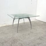 Dining table by Bernard Dequet for Protis France Design in cast aluminum and leather, France 1980