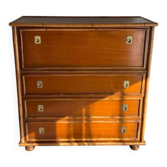 1970s wooden and bamboo bar cabinet