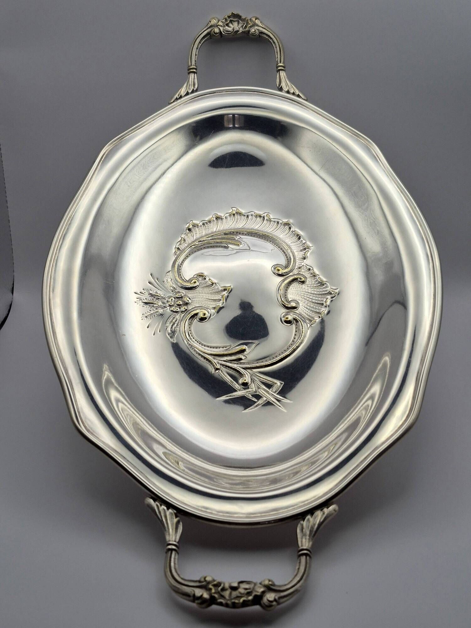 Large silver-plated metal basket Roux-Marquiand – Superb rococo decoration –