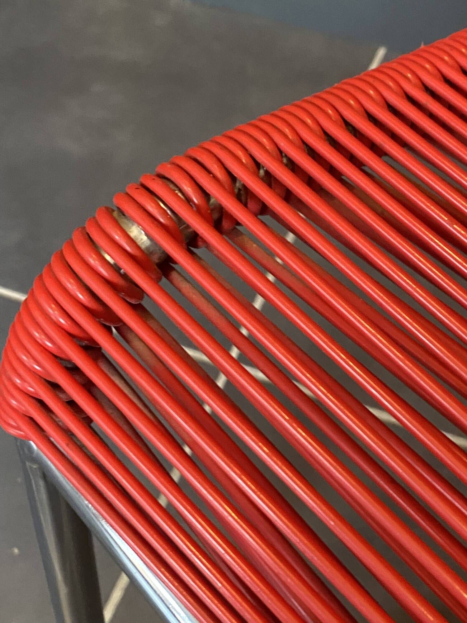 Scoubidou chair or vintage 1960 red chrome spaghetti chair