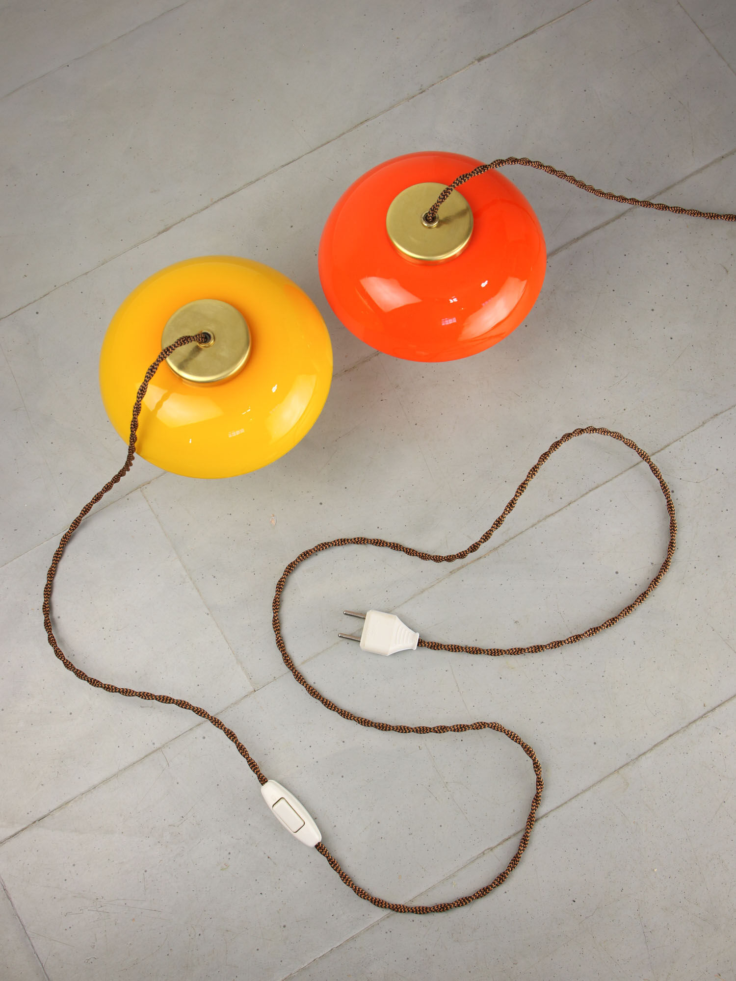 Mid-century Glass & Brass Mushroom Table Lamp, set of 2