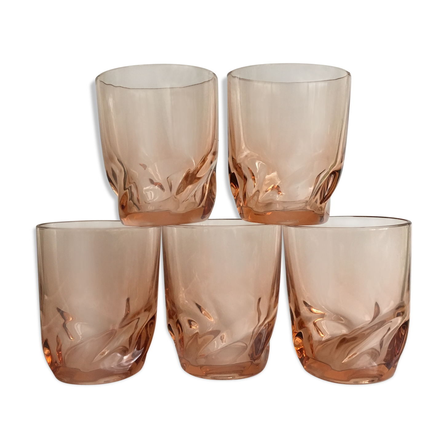 Lot de 5 verres teintés rose à base carré à vague