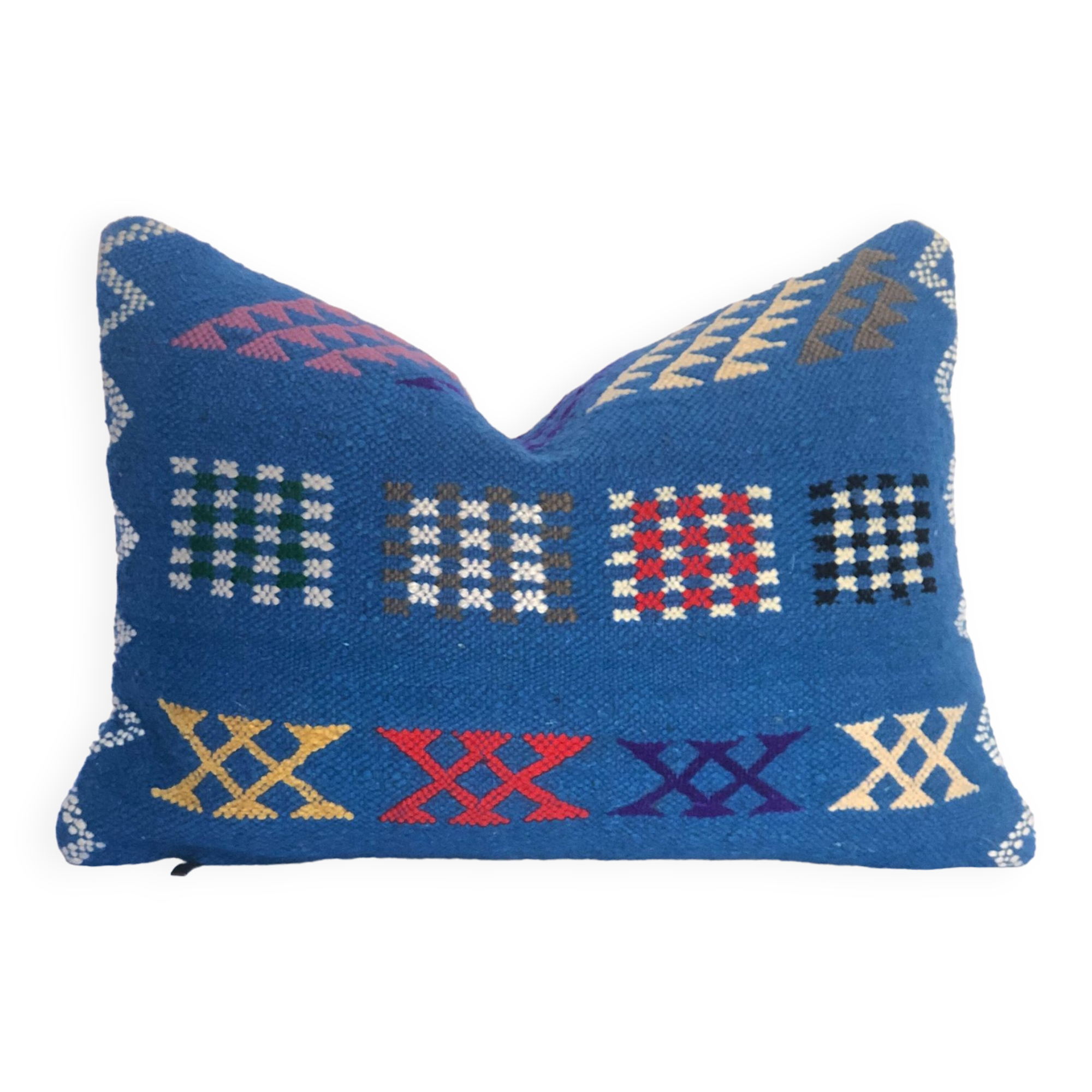 woven velvet cushion, very lively thanks to its bright colours.