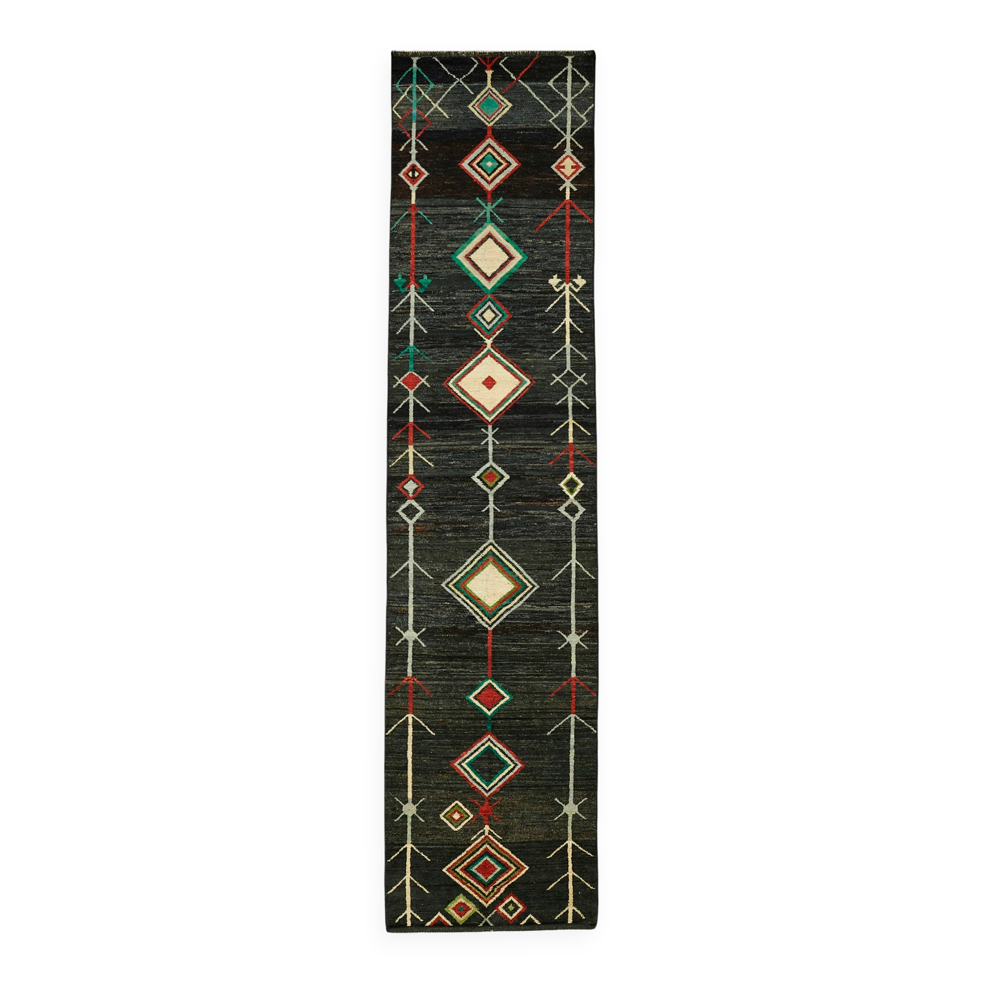 Handmade Turkish One of a Kind 92 cm x 419 cm Black Wool Runner Carpet