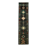 Tapis de couloir en laine noire fait main, pièce unique turque, 92 cm x 419 cm