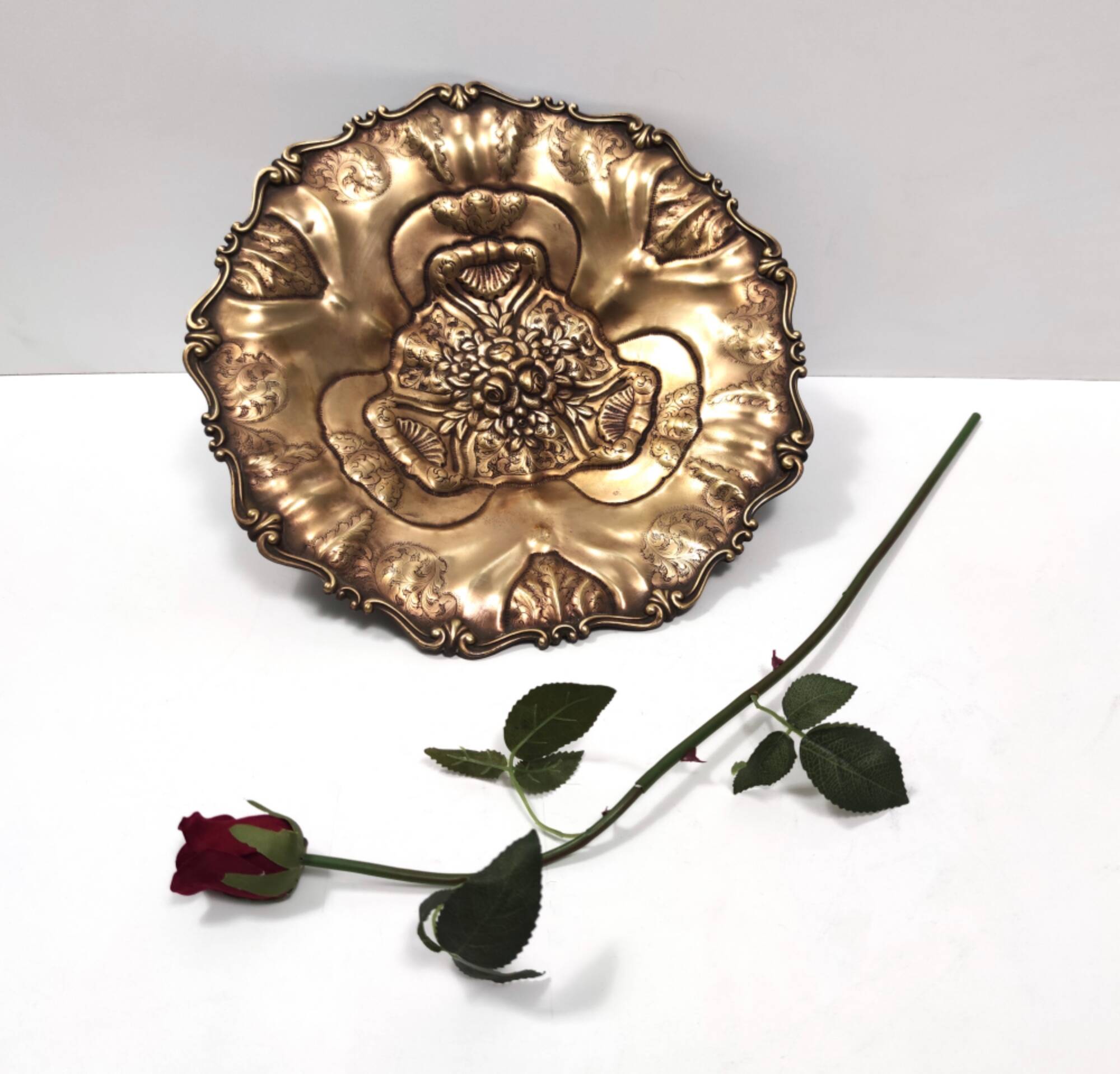 Chiseled and Embossed Cast Bronze Centerpiece / Bowl, Italy