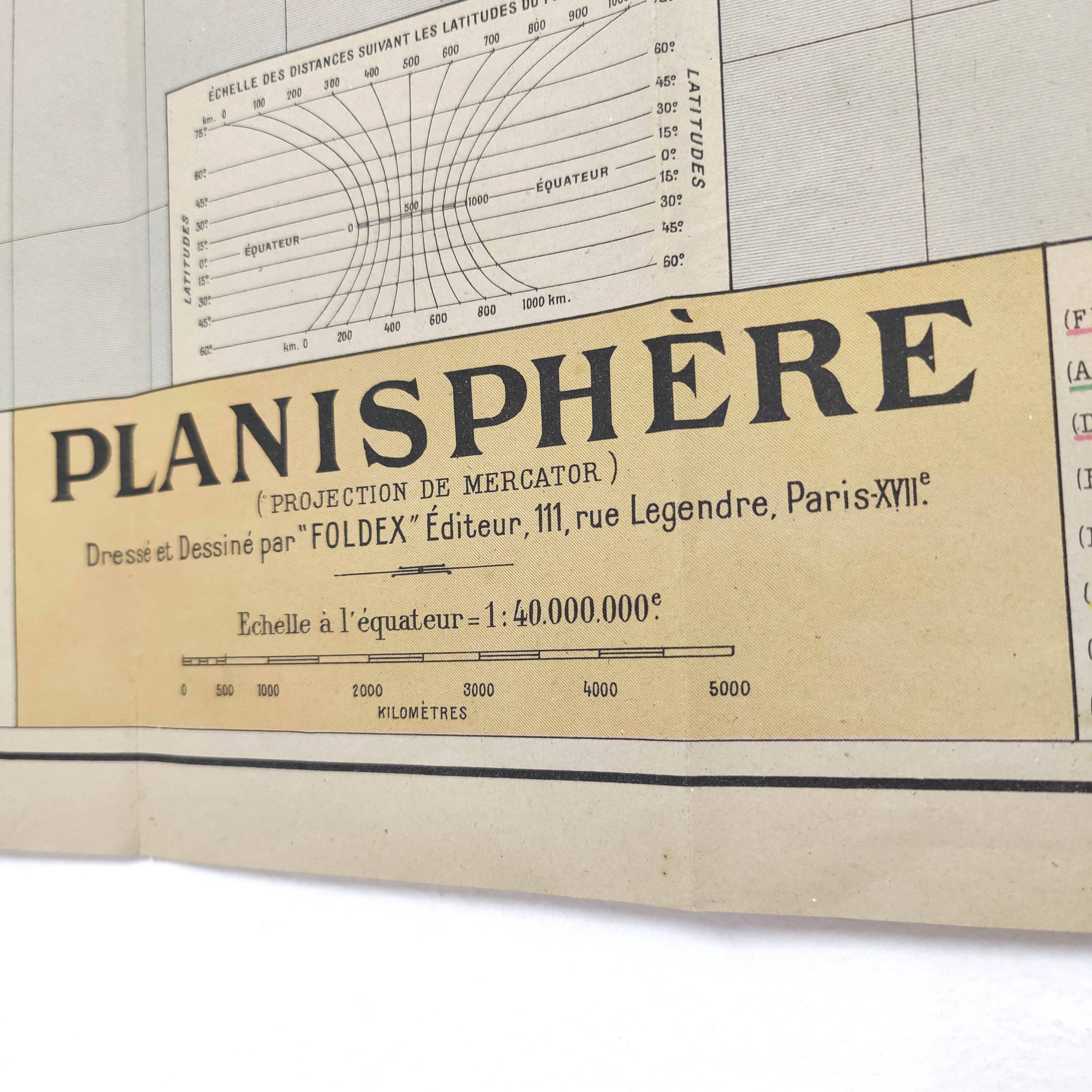 Large planisphere world map 105 by 74cm