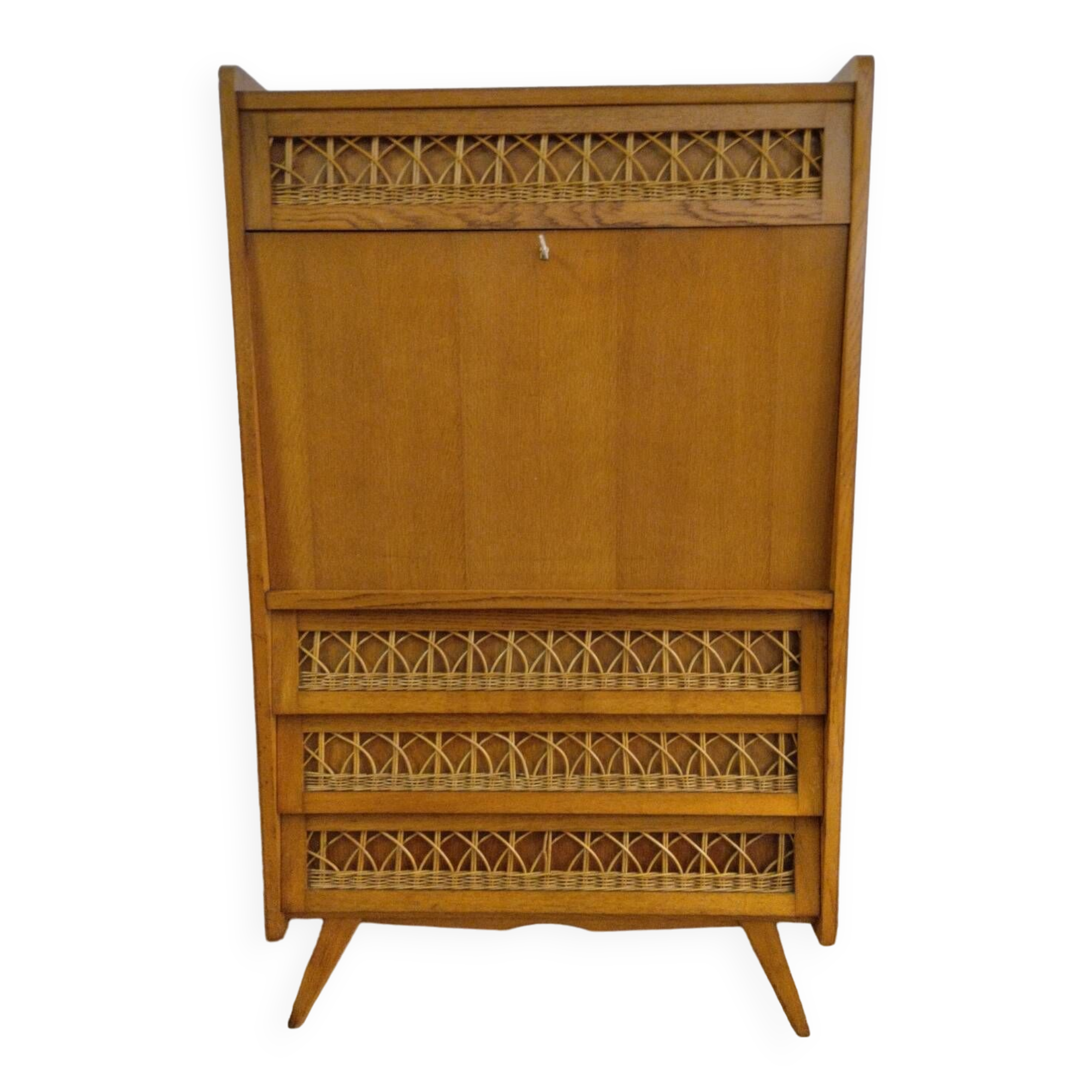 Rattan and oak secretary from the 60s